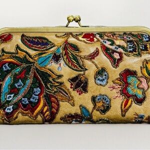 Patricia Nash Embroidered Gold Clutch